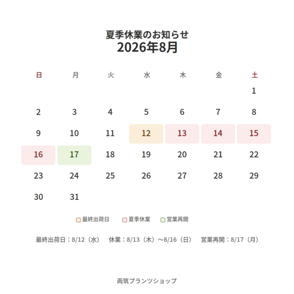 夏季休業のお知らせ